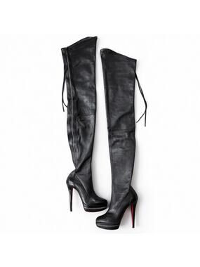 Christian Louboutin Unique OTK Black Leather Platform Boots Womens Size EU 40